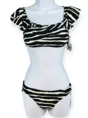 Vince Camuto Swim Convertible Bikini Swimsuit Womens XS Zebra Black White