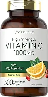 High Strength Vitamin C 1000mg | 500 Caplets | Ascorbic Acid with Wild Rose Hips | Non-GMO and Gluten Free | by Carlyle