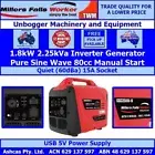 Millers Falls TWM Camping Inverter Generator 1.8kW 2.25kVA 79cc Pure Sine Wave