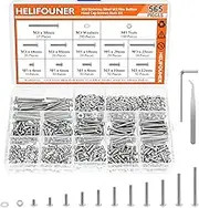565 Pieces M3 x 4mm /6mm /8mm /10mm /12mm /14mm /16mm /18mm /20mm /25mm / 30mm, Hex Button Head Cap Metric Screws Bolts Washers Nuts Kit, 304 Stainless Steel