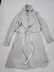 COAST Wool Blend Tie Waist Over Coat Size 12 Long Length High Neck Silver
