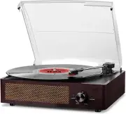 Vintage Bluetooth Vinyl Record Player with Stereo Speakers and RCA Output