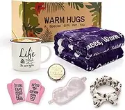 Warm Hugs Gift Throw Blanket - Healing Blanket with Words After Surgery Recovery Get Well Soon Gifts for Women Care Package for Her Self Care Hamper Kit Wife Friend Birthday Relaxation Gifts - Purple