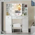 Bedroom Vanity Set Makeup Dressing Table with Stool Led Lights Mirror 3 Drawers