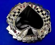 Ace of Spades Cards Royal Flush Poker Checkered Flag Gambling Casino Belt Buckle