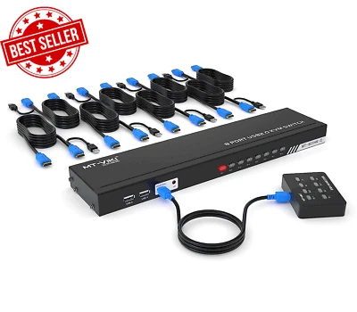 KVM HDMI Switch 8 Port 4K@30Hz Rackmount USB Console IR Remote + 8 Cables - AU