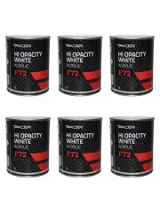 6 x Pacer F72 Hi Opacity White Acrylic Paint 1 Litre