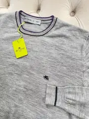 ETRO Milano Pullover Wool Knit Logo Crew Neck Light Gray Sweater Men's M Size