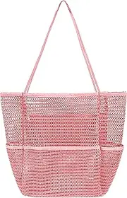 [lifwimner] Mesh Beach Tote Bag with Inner Pocket Womens Sandproof Foldable Large Pool Bag for Summer Travel Vacation Swimming