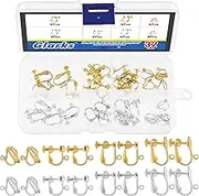 Glarks 32Pcs Clip-on Earring Converter Components with Easy Open Loop Set, 4 Types Non-Pierced Earring Clips Comfort Earring Converters with Post for DIY Earring Jewelry Craft Gift (Gold and Silver)