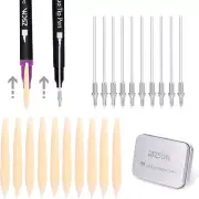 ZSCM Duo Tip Brush Markers Nib Tips, Include 10 Brush Tips, 10 Fineliner Tips