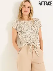 FatFace Ivory Linear Floral Tie Front Top (AK5309) | $81