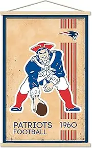 Trends International NFL New England Patriots - Retro Logo 14 Wall Poster, 22.375" x 34", Print and Beechwood Hanger Bundle