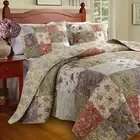 BEAUTIFUL XXL COTTAGE COUNTRY GREEN PINK ROSE PATCHWORK BEDSPREAD QUILT SET KING
