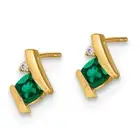 10K Yellow Gold Cushion-cut Created Green Emerald Diamond Studs Gemstone ...