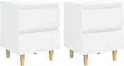 [vidaXL] 2X Bed Cabinets & Pinewood Legs Home Bedroom Side Bedside Table Storage Cabinet Stand Nightstand Furniture High Gloss White 40x35x50cm