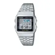 Casio Unisex Wrist Watch A-500WA-1DF -Retro Silver-Tone Digital Watch with World