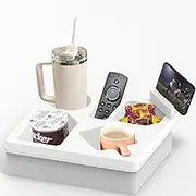 SENIURIS Silicone Caddy Organizer, Sofa Cup Holder Tray with Phone Stand for with Phone Stand for TV Remote, Snacks, Drinks, Cellphone.(White)