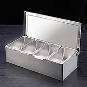 TT-YED Kitchen Buffet Ingredient Containers, Condiment Prep Station with Lid, Stainless Steel Food Service Tray with Lid And Spoon, 2-8 Compartment Countertop Stand,4 grids