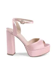 Satin Platform Ankle-Strap Heels - Nude