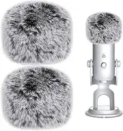Nezyo 2 Pcs Microphone Furry Windscreen Wind Muff Furry Windscreen Muff Fluffy ASMR Mic Cover Fuzzy Microphone Pop Filter Compatible with Blue Yeti