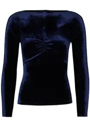 Rabanne Ruched Velvet top - Navy - 42 (UK14 / L) 42 (UK14 / L)