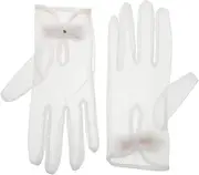 [TEMPNAP] Luxurious Satin Texture Bridal Gloves White Sheer Tulle Opera Gloves Stretch Mesh for Women Wedding Party
