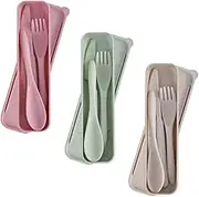 Clevinger Reusable Wheat Straw Cutlery with Case-3 Sets, Cutlery Serving Tableware Camping Cutlery Set with Knives Fork and Spoon,Camping Flatware Sets for Daily Use or Outdoor (Mixed Colors, 3 Sets)