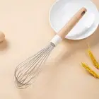 Stainless Steel Baking Mixer Wooden Handle Manual Whisk Milk Frother