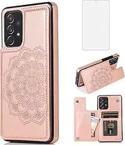 Asuwish Phone Case for Samsung Galaxy A52/A52S 5G with Screen Protector and Wallet Cover Leather Flip Credit Card Holder Stand Cell Accessories Glaxay A 52 S 4G G5 Gaxaly 52A S52 52S Women Rose Gold