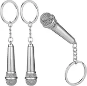 [ROMISBABA] 3Pcs Music Microphone Keychains Unique Key Holders Decor for Men Women Stylish Silver Key Pendant Hanging Decor for Keys Bags