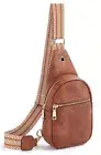 Sling Bag for Women Vegan Leather Small Fanny Pack Crossbody Chest Bag Brown