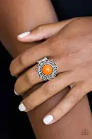 Paparazzi Ring- Garden Stroll- Orange Bead- Ornate Flower