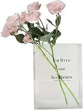 Clear Book Flower Vase, Book Vase for Flowers, Clear Decorative Vase Book, Artistic and Cultural Flavor Decorative Acrylic Vase for Home and Bedroom (Transparent (White Text))