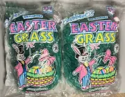 2 Bags VTG Bartholomew Easter Grass GREEN Made In USA Beautiful Designs On Bags