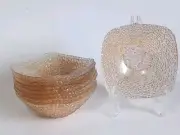 Vetropuro 6” Gold Pebble Textured Glass Square Bowl Made in Turkey Set Of 8, New