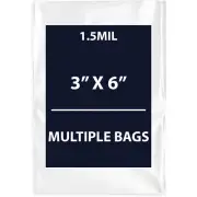 1.5Mil 3" X 6" | LDPE Clear Flat Poly Bags, Flexible & Durable | Multiple Bags