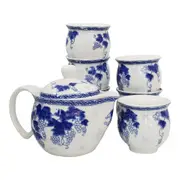 7pc Grape Vine Ceramic 16cm Teapot/7cm Cup Tea Set Drinking Mug Tableware Blue