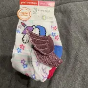 WONDER NATION Unicorn Knee High Socks Girl's Size 6 - 10.5 (Small) (3-Pack)