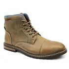 Mens Boot Tan Brown Ankle Cap Toe Derby Modern Lace Up Round Toe By AZAR MAN