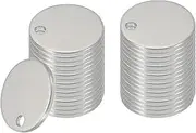 uxcell 32 Pcs Metal Stamping Blanks, 10mm Round Name Tags Stainless Steel Circle Blanks Label Flat Plate Disc with Hole for Laser Engraving Stamping Dog Tags Keychain Making, Silver Tone