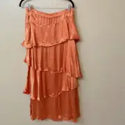 Anthropologie Maeve Cassia Tiered Midi Skirt Bronze Peach Size 10