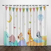 Exquisite Kids Blackout Curtains Cartoon Cute Moon Stars 55x63 Inch Bedroom Eyelet Thermal Insulated Room Darkening Printed Curtains for Nursery,Set of 2 Panels