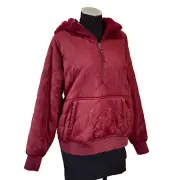 prAna Pullover Hooded Jacket Elsa Quilted Half Zip Kangaroo Pocket Maroon Red XL