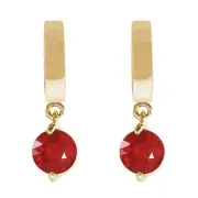 14K. SOLID GOLD HOOP EARRING WITH NATURAL RUBIES (Yellow Gold)