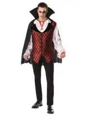 Men's Black & White Vampire Halloween Costume Shirt Vest Cape Medium
