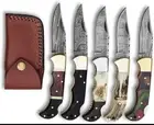 Lot of 5 PCS Damascus handmade Back Lock Folding Pocket knife camping Hunting