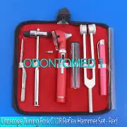 LED FIBER OPTIC Otoscope Tuning Fork C128 Reflex Hammer Diagnostic ENT SET-RED