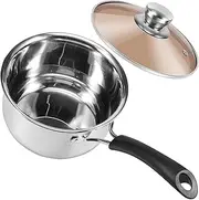 Stainless Steel Saucepan, Small Sauce Pot Milk Pot, Portable Small Cooking Pot with Glass Lid Heat-Resisting Handle, Dishwasher Safe Soup Pot Porridge Cooking Pot for Kitchen Cooking Boiling Stewing