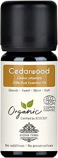 Aroma Tierra Cedarwood Essential Oil - 100% Pure & Organic - For Hair Growth, Beard, Skin, Diffuser, Dogs - 10ml